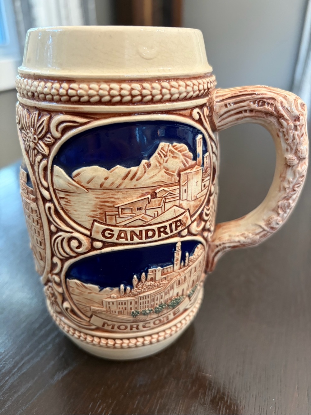 Decorative Ticino Locarno Ceramic Beer Stein - Cream and Blue - Picture 3 of 6